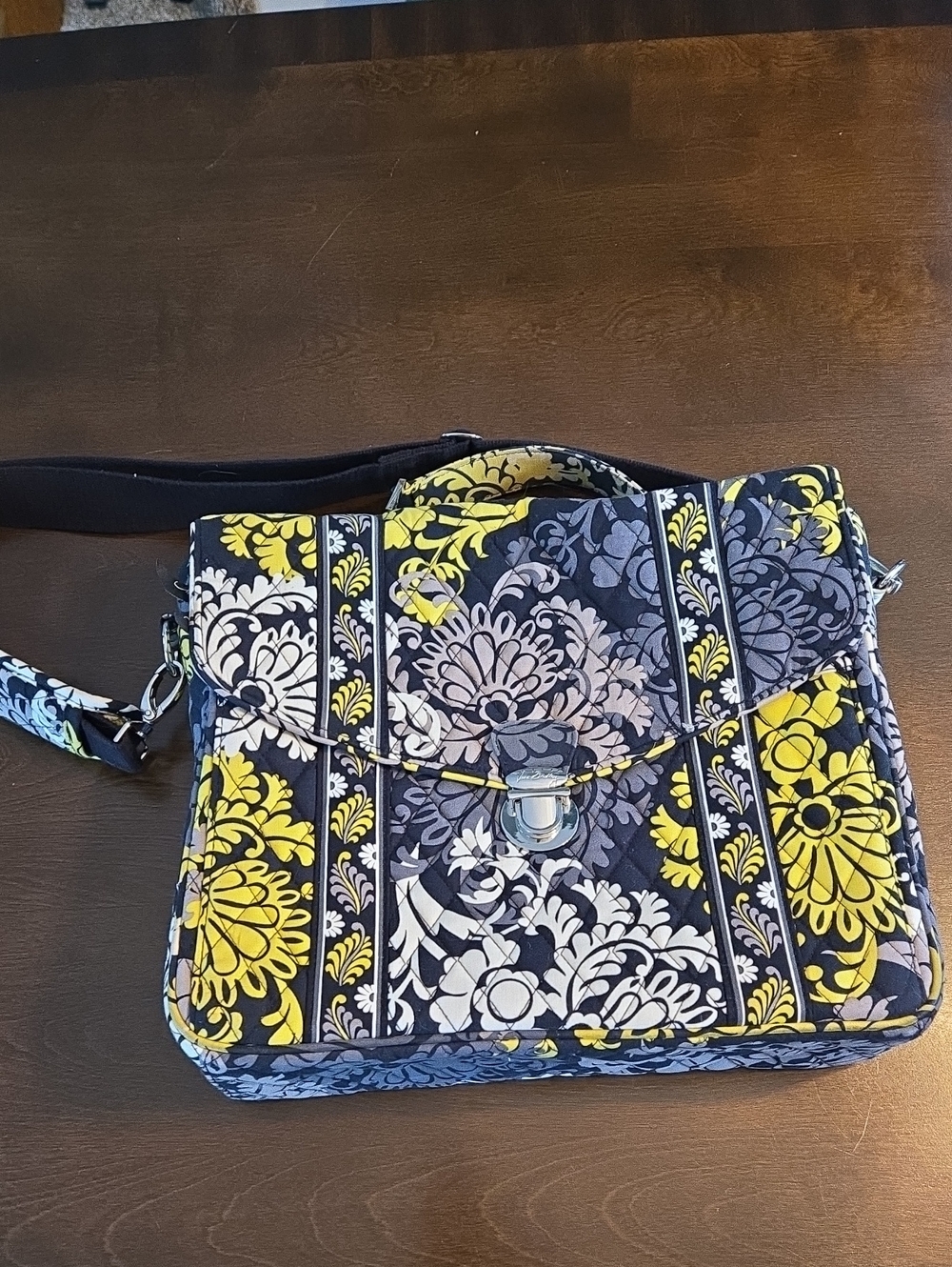 Vera Bradley Yellow, Gray & White Floral Quilted Shoulder Bag